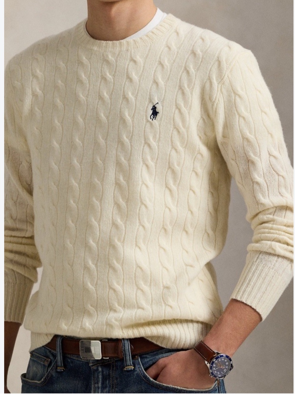 NWOT Polo Ralph Lauren Men's Cable Knit Cream Sweater XL